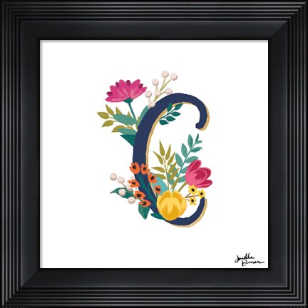 Framed Romantic Luxe Monogram C Navy Print