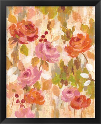 Framed Pink and Orange Brocade I Print