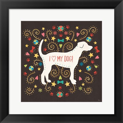 Framed Otomi Dogs II Dark Print