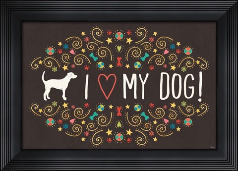Framed Otomi Dogs I Dark Print