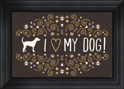 Framed Otomi Dogs I Dark Neutral Print
