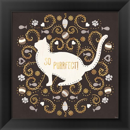 Framed Otomi Cats III Dark Neutral Print