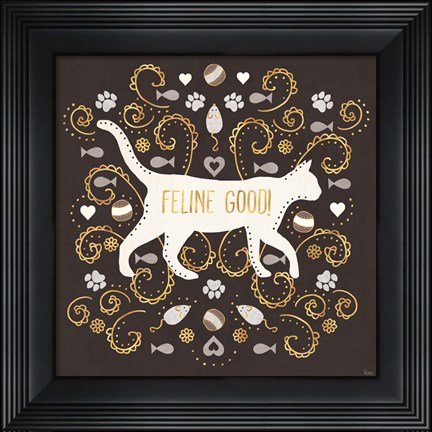 Framed Otomi Cats II Dark Neutral Print