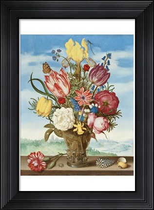 Framed Ambrosius Bosschaert, Bouquet of Flowers on a Ledge Print