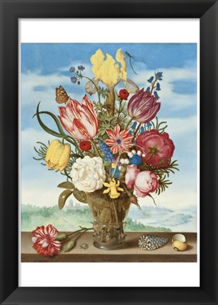 Framed Ambrosius Bosschaert, Bouquet of Flowers on a Ledge Print