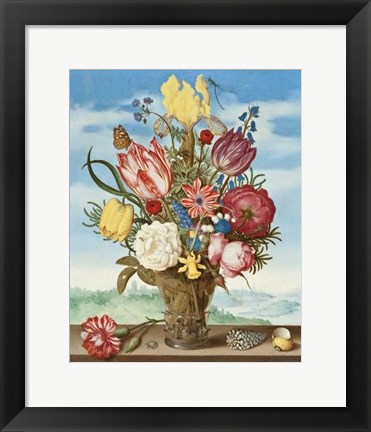 Framed Ambrosius Bosschaert, Bouquet of Flowers on a Ledge Print