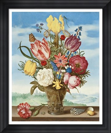 Framed Ambrosius Bosschaert, Bouquet of Flowers on a Ledge Print
