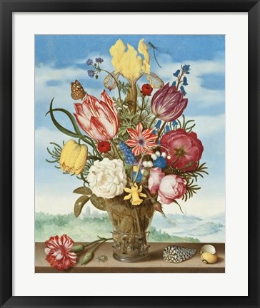 Framed Ambrosius Bosschaert, Bouquet of Flowers on a Ledge Print