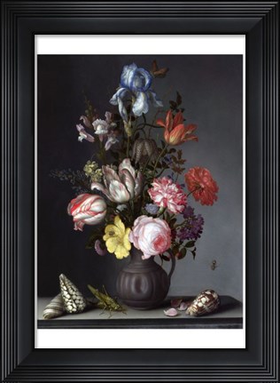 Framed Balthasar van der Ast, Flowers in a Vase with Shells and Insects Print