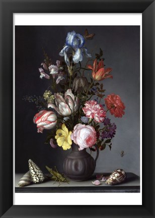 Framed Balthasar van der Ast, Flowers in a Vase with Shells and Insects Print