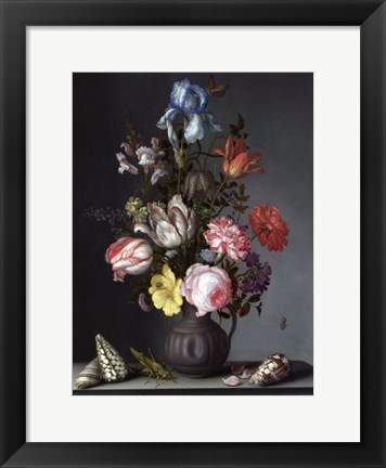 Framed Balthasar van der Ast, Flowers in a Vase with Shells and Insects Print