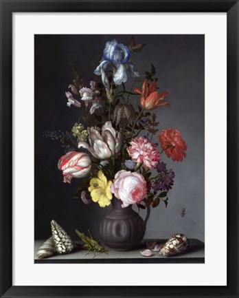 Framed Balthasar van der Ast, Flowers in a Vase with Shells and Insects Print