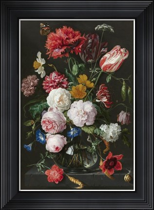 Framed Abraham Mignon, Still Life with Flowers in a Glass Vase Print