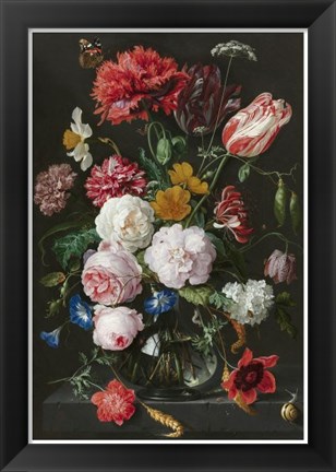 Framed Abraham Mignon, Still Life with Flowers in a Glass Vase Print