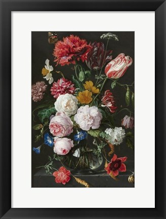 Framed Abraham Mignon, Still Life with Flowers in a Glass Vase Print