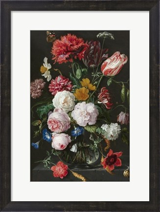 Framed Abraham Mignon, Still Life with Flowers in a Glass Vase Print
