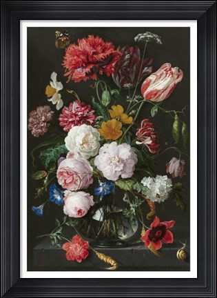 Framed Abraham Mignon, Still Life with Flowers in a Glass Vase Print