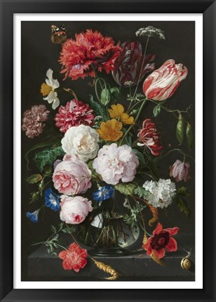 Framed Abraham Mignon, Still Life with Flowers in a Glass Vase Print