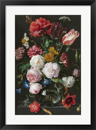 Framed Abraham Mignon, Still Life with Flowers in a Glass Vase Print