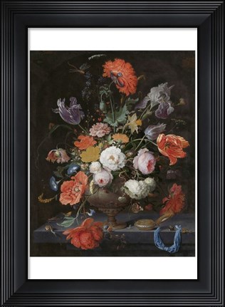 Framed Abraham Mignon, Still Life with Flowers and a Watch Print
