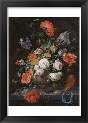 Framed Abraham Mignon, Still Life with Flowers and a Watch Print