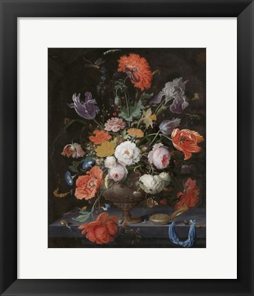 Framed Abraham Mignon, Still Life with Flowers and a Watch Print