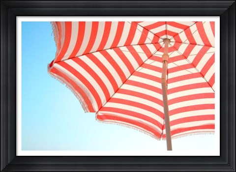 Framed Beach Umbrella and Sky Print