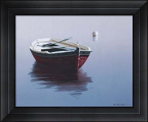 Framed Lonely Boat in Red Print