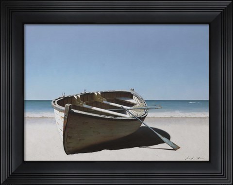 Framed Lonely Boat on Beach Print