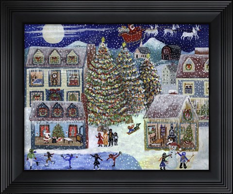 Framed Santa Christmas Village Print