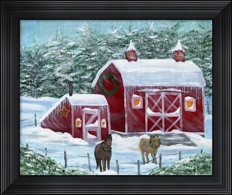 Framed Winter Horses by Red Barn Print