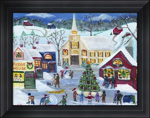Framed Christmas Holiday Shopping Village Print
