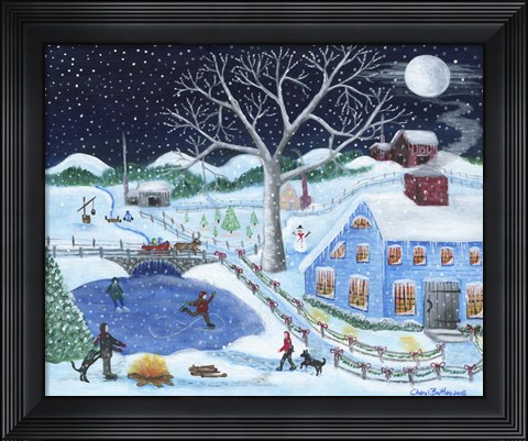 Framed Ice Skating By Old Farm Print