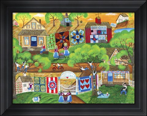 Framed Olde Tyme Village Quilt Maker Print