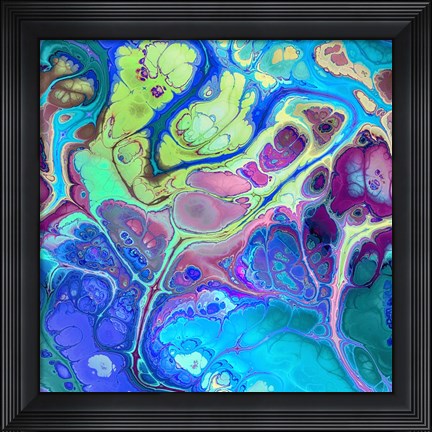 Framed Abstract Fractals  Blue And Green Print