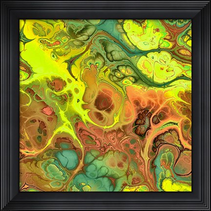 Framed Abstract Fractals  Yellow, Orange And Green Print