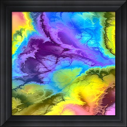 Framed Abstract Fractals Blue, Yellow And Purple Print