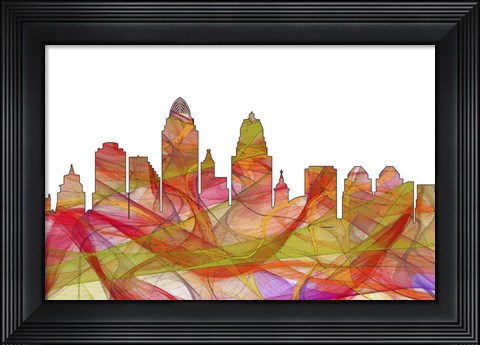 Framed Cincinnati Ohio Skyline - Summer Swirl Print