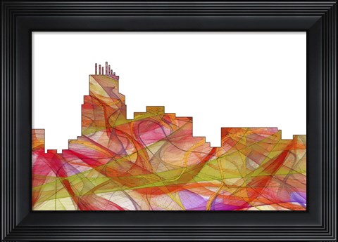 Framed Durham North Carolina Skyline - Summer Swirl Print