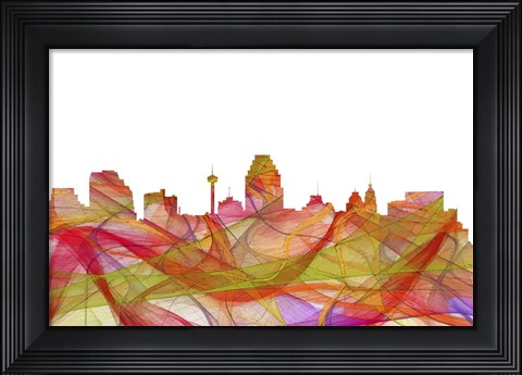 Framed San Antonio Texas Skyline - Summer Swirl Print