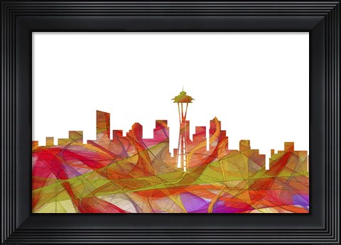 Framed Seattle Washington Skyline - Summer Swirl Print