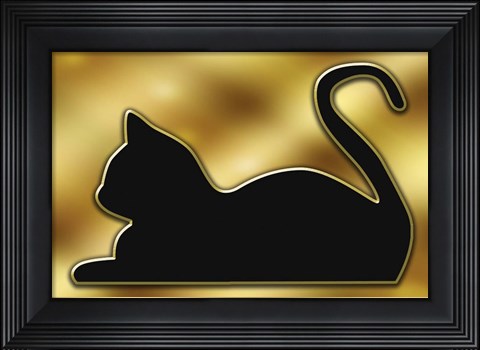 Framed Cat on Gold Background Print
