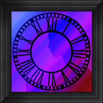 Framed Clock Face on Purple Print