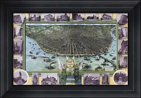 Framed Birds Eye Map Of St Louis Mo 1896 Print
