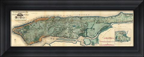 Framed City And Island Of NY 1865 Print