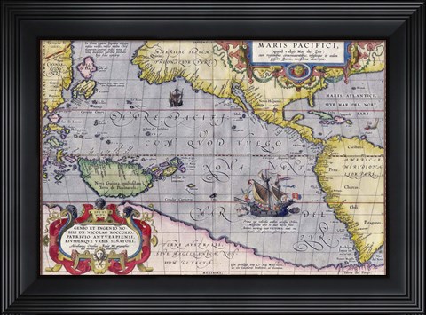Framed Italian Map Of The Pacific Ocean1589 Print