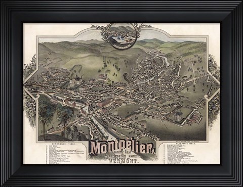 Framed Map Of Montpelier Vt With Reference Table 1884 Print
