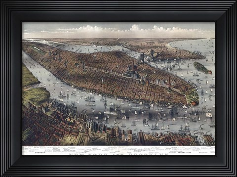 Framed Map Of New York And Brooklyn 1875 Print