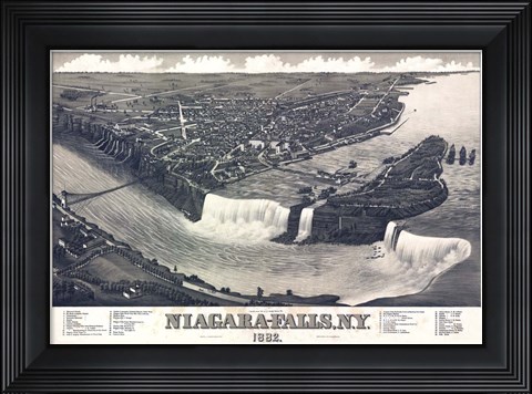 Framed Map Of Niagara Falls With Legend 1882 Print
