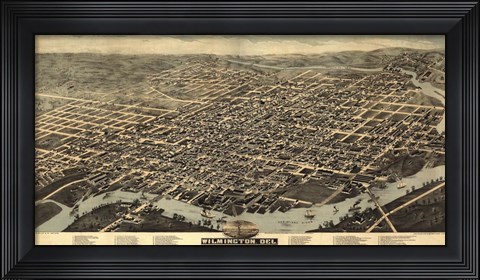 Framed Map Of Wilmington Delaware 1874 Print